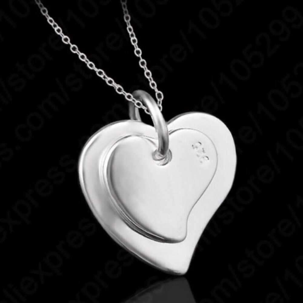 925 sterling silver double heart pendant necklace approx 18in​​